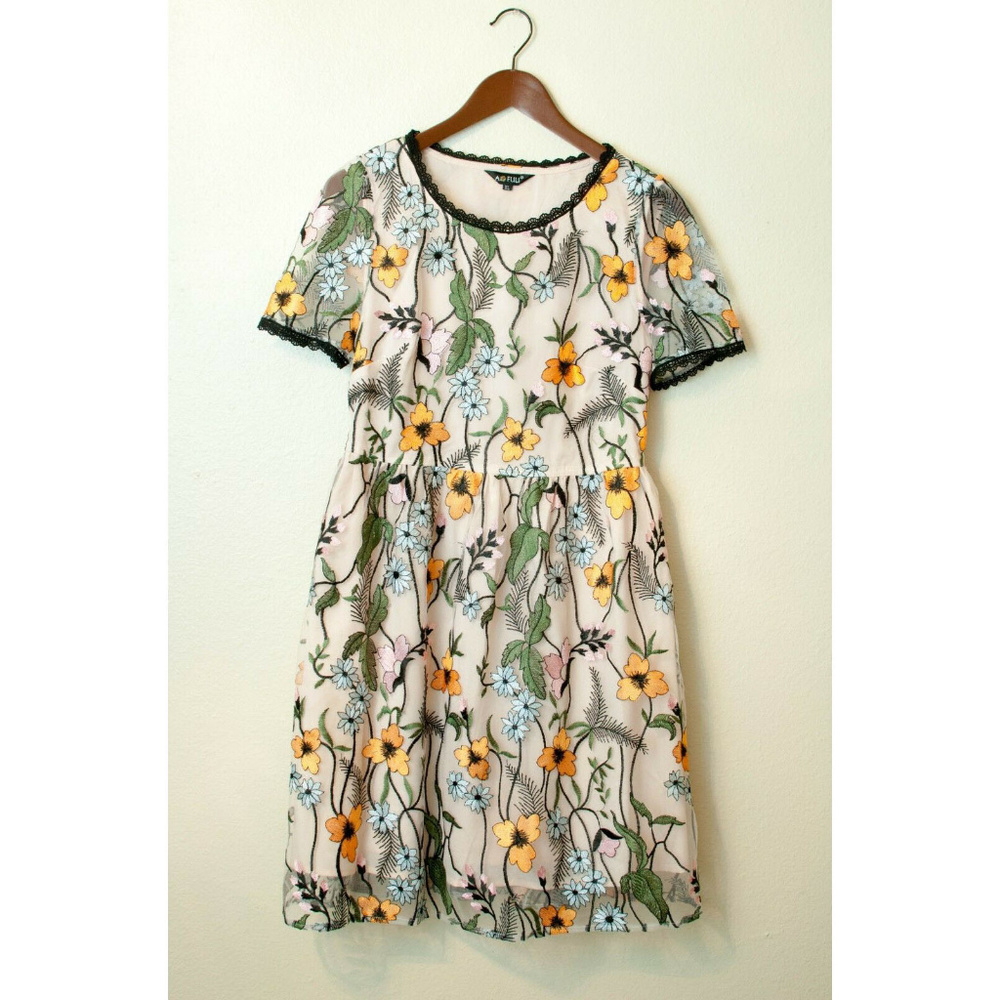Floral Embroidered A-Line Garden Party Dress Sz XL